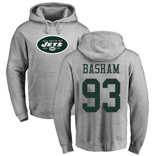 New York Jets Men Ash Tarell Basham Name and Number Logo NFL Football #93 Pullover Hoodie Sweatshirts->new york jets->NFL Jersey